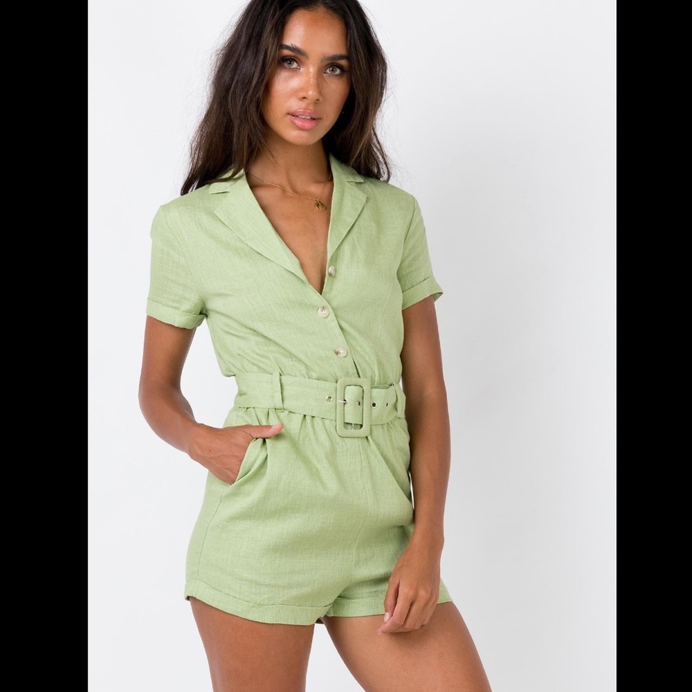 Princess Polly Green Button Up Romper